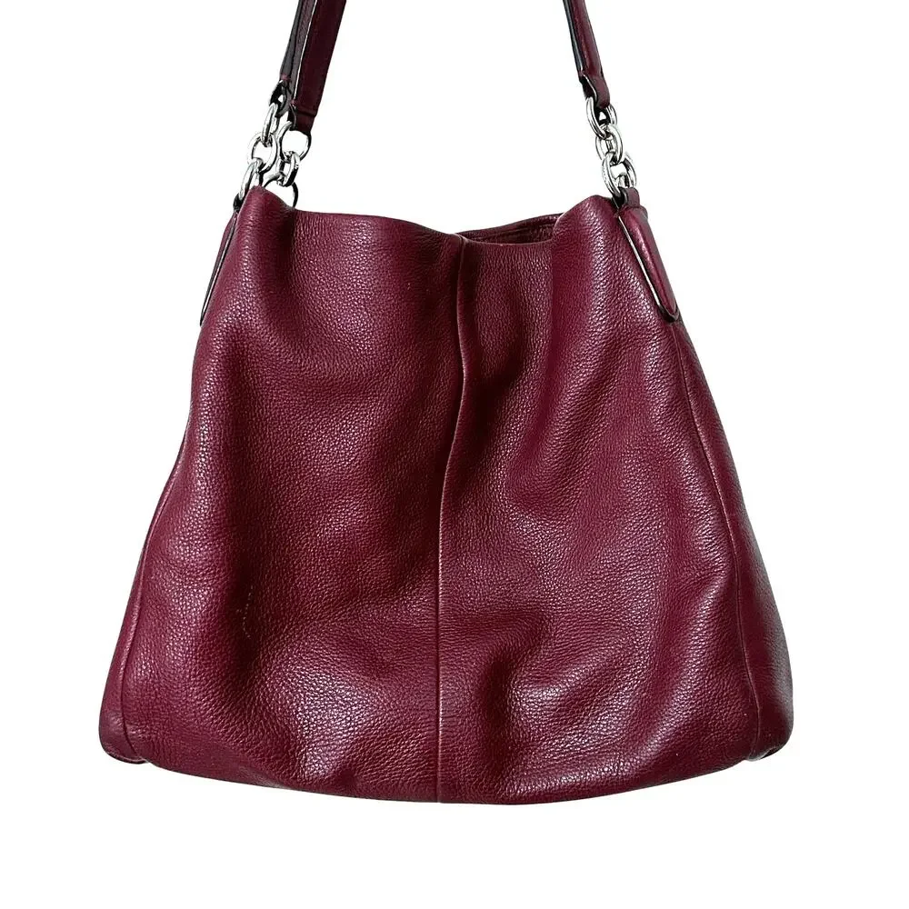 Coach Phoebe Hobo Bag Berry Pebbled Leather Tote Burgundy Wine Purse Shoulder - Picture 2 of 13